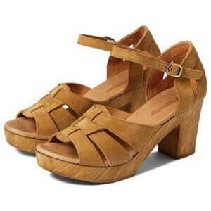 Eric Michael (41) Savy Mustard Brown Suede Chunky Heel & Platform Clog Sandals